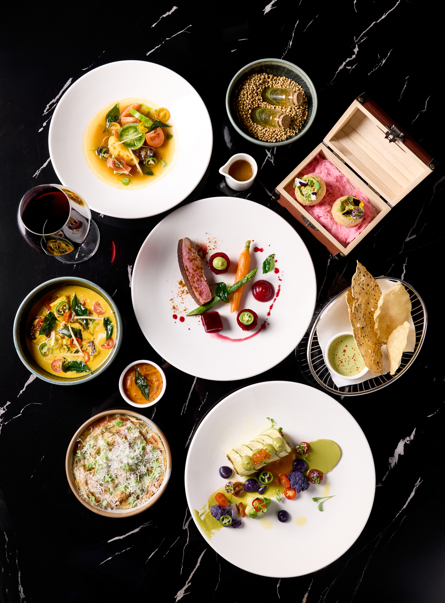 Artfully presented dish showcasing the bold colours and textures of South Indian cuisine